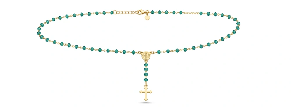 Šperky Nina – Pozlátený strieborný ruženec Emerald (50,5 - 55,5 cm) 925/1000 – ret zlac 012