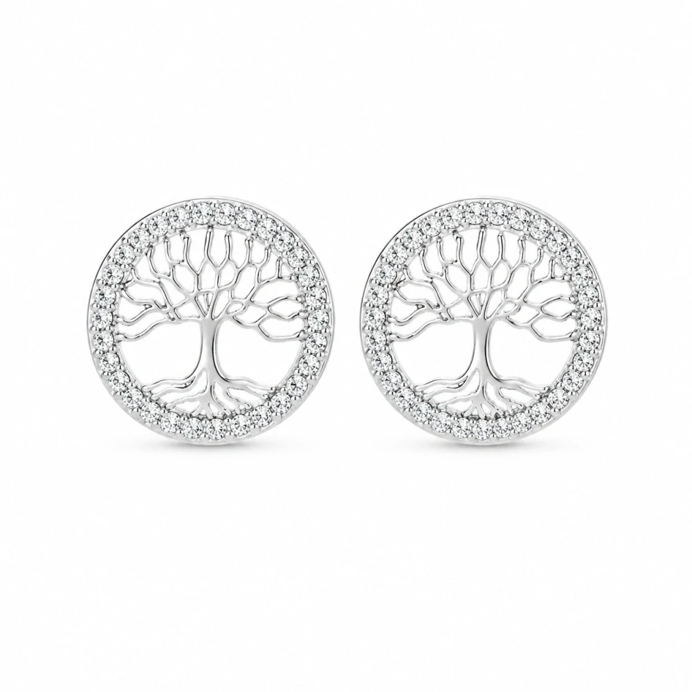 Šperky Nina – Strieborné náušnice Korene života so zirkónmi 925/1000 (12 mm) - ns kam 331