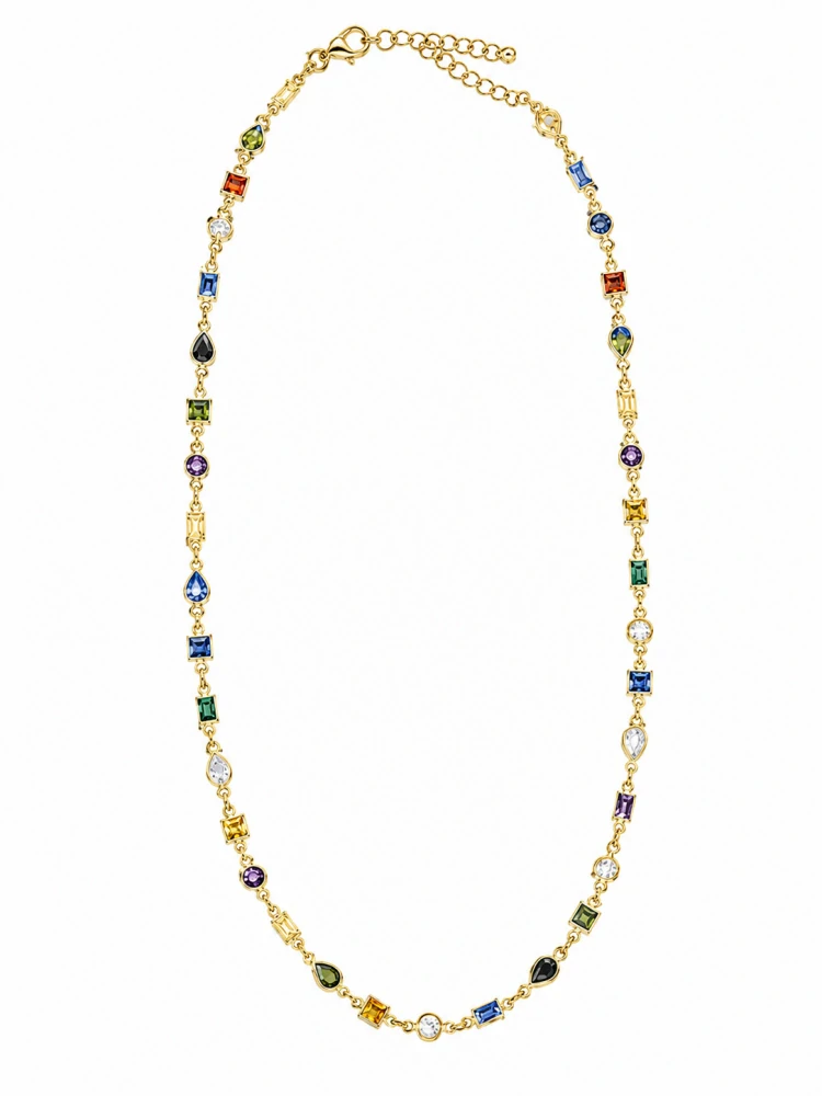 Šperky Nina – Pozlátený strieborný náhrdelník Zlatá duhová geometrie s farebnými zirkónmi (42 – 47 cm) 925/1000 - ret zlac 034