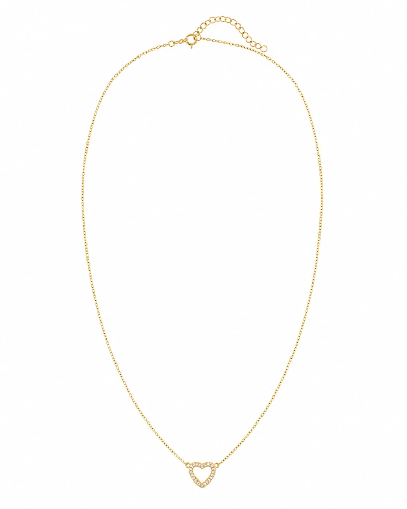 Šperky Nina – Pozlátený strieborný náhrdelník Zlaté zářivé srdce so zirkónmi (40,5 – 45,5 cm) 925/1000 - ret zlac 038