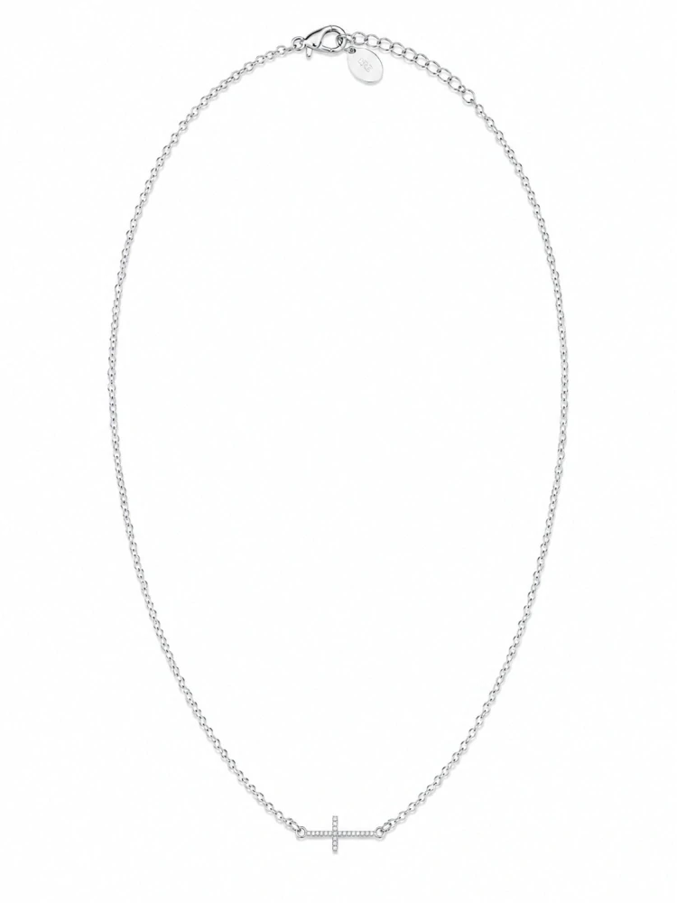 Šperky Nina – Strieborný náhrdelník Třpytivý ležatý křížek so zirkónmi (42 – 44,5 cm) 925/1000 - nahr 551