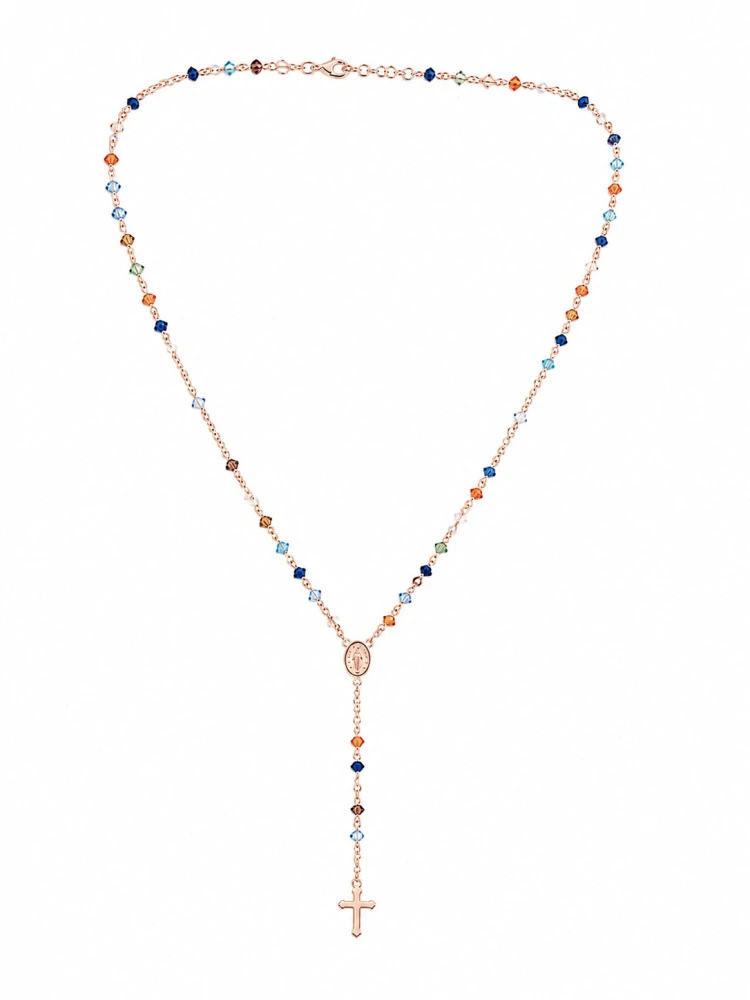 Šperky Nina – Ružovo pozlátený strieborný náhrdelník ruženec Růžově pozlacená barevná ochrana (50 – 51,5 cm) 925/1000 - ret zlac 43