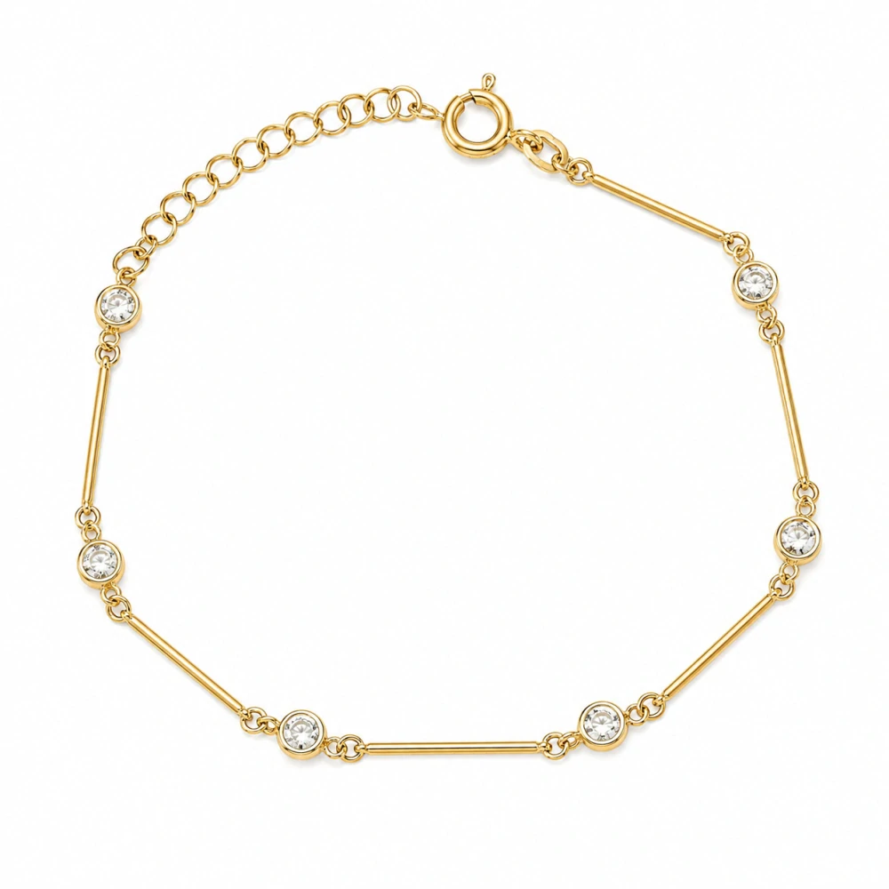 Šperky Nina – Pozlátený strieborný náramok s tyčinkami a zirkónmi (17–20 cm) - nar zlac 38