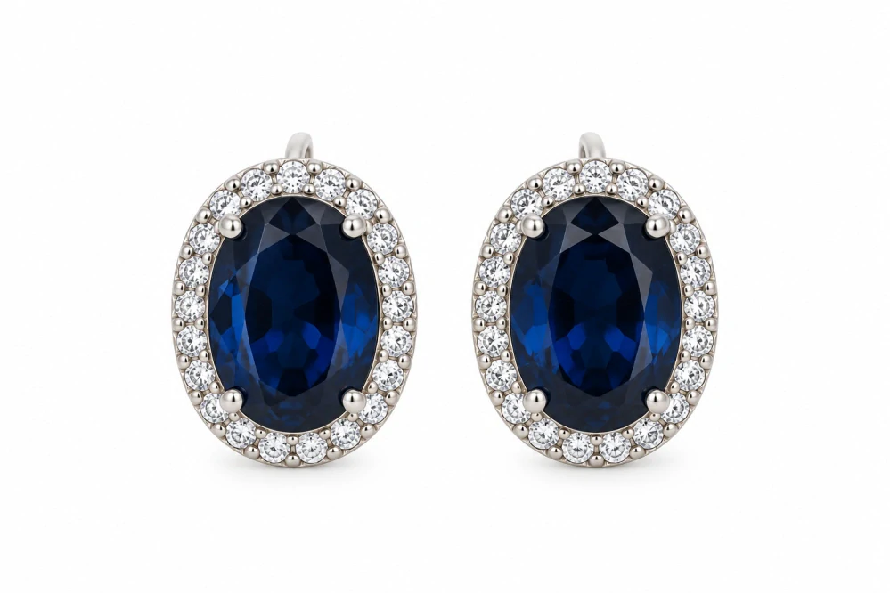 Šperky Nina – Strieborné náušnice Kráľovská modrá v štýle Lady Diana (12 mm) - ns kam 501