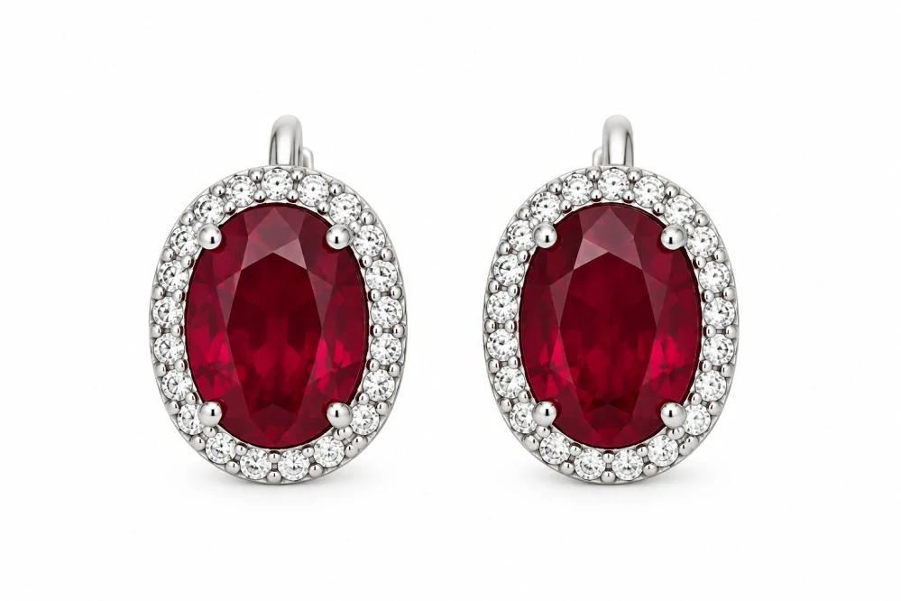 Šperky Nina – Strieborné náušnice Rubínovo červená v štýle Lady Diana (12 mm) - ns kam 502
