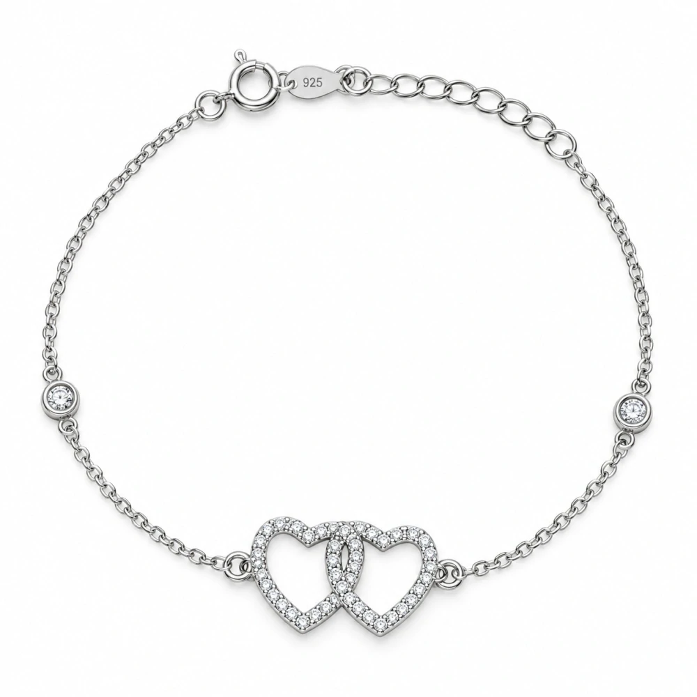 Šperky Nina – Strieborný náramok Prepletené srdcia so zirkónmi (17–19,5 cm) - nar 553