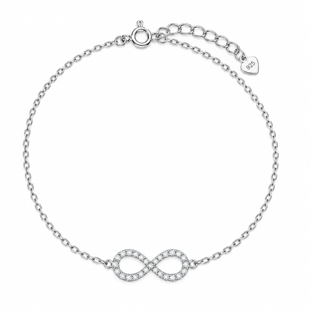 Šperky Nina – Jemný strieborný náramok Nekonečno so zirkónmi (16,5–19 cm) - nar 555