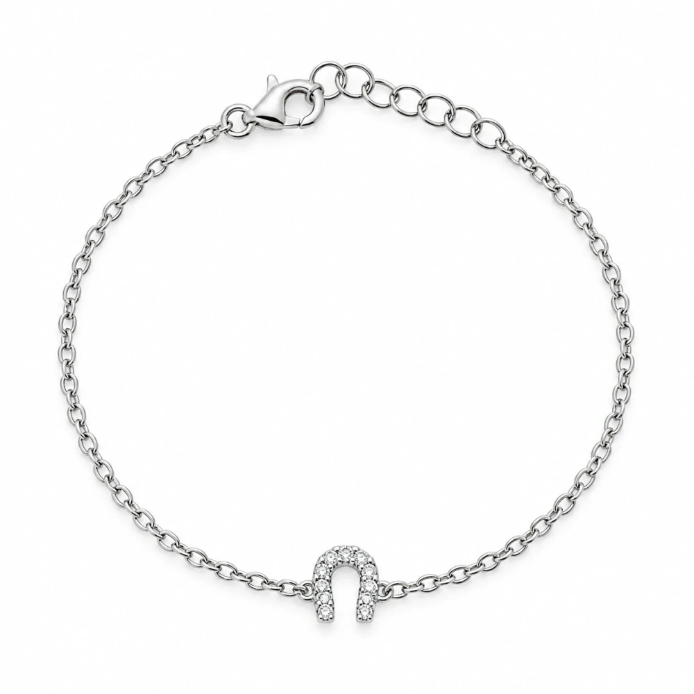 Šperky Nina – Jemný strieborný náramok Podkovička pre šťastie so zirkónmi (15,5–18 cm) - nar 556