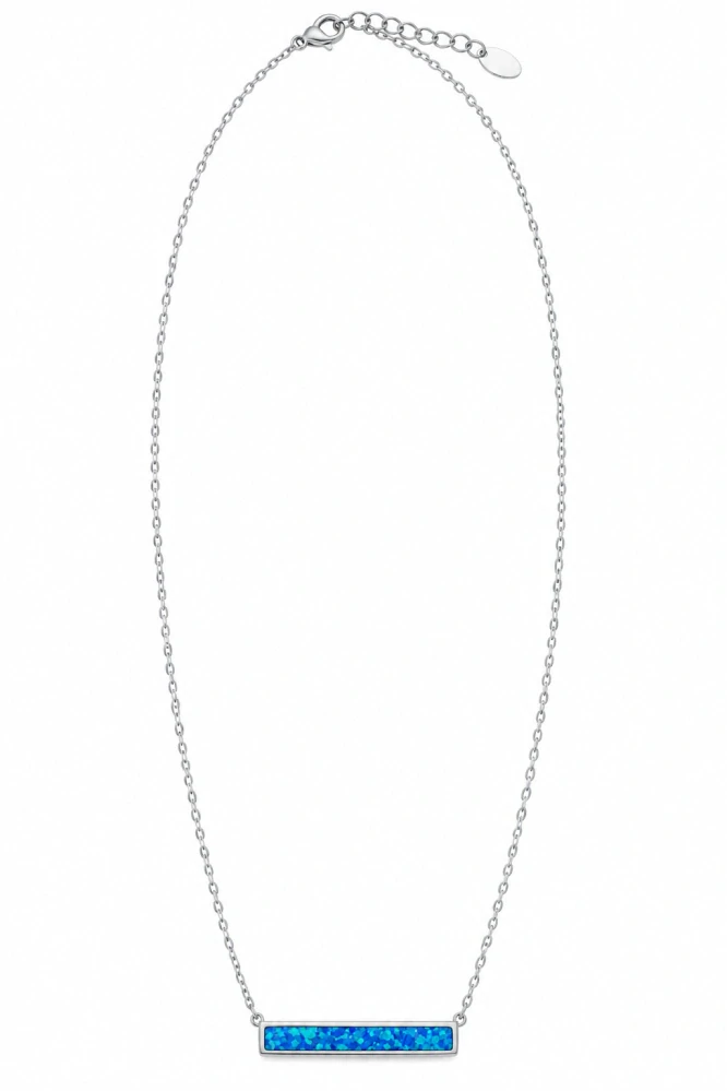 Šperky Nina – Strieborný náhrdelník Minimalistická lišta s modrým opálom (42–46 cm) - nahr 560
