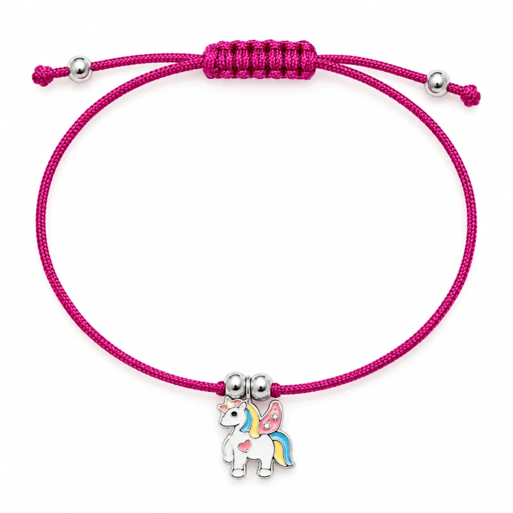 Šperky Nina – Detský strieborný šnúrkový náramok Jednorožec s kryštálmi (12–24 cm) - det 2