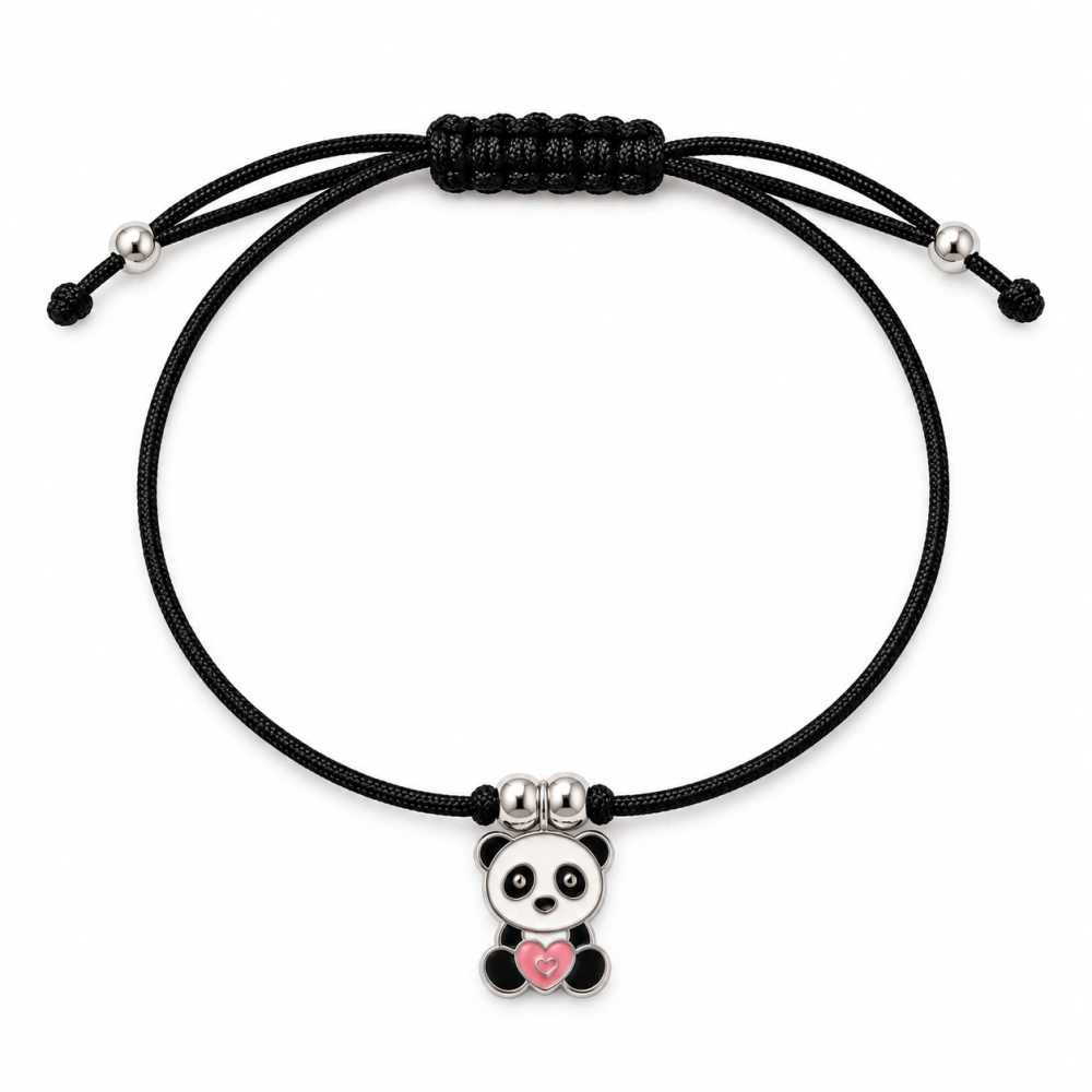 Šperky Nina – Detský strieborný šnúrkový náramok Panda so srdiečkom (12–24 cm) - det 27