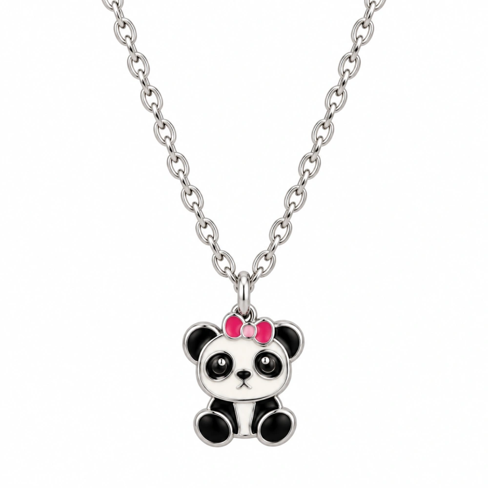 Šperky Nina – Detský strieborný náhrdelník Panda s mašličkou (36 + 3 cm) - det 40