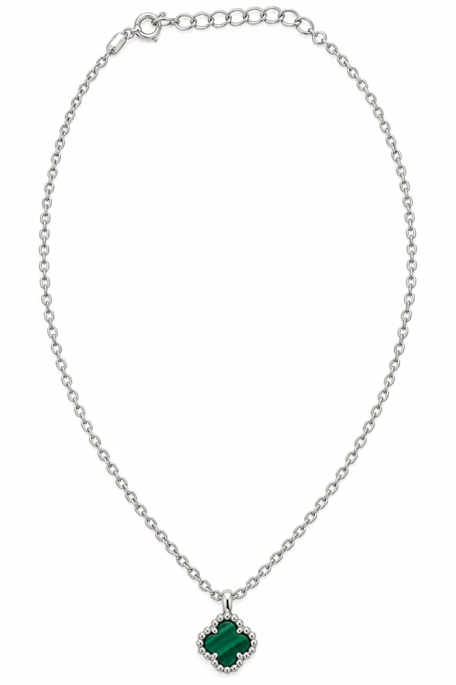 Šperky Nina – Strieborný náhrdelník Zelený štvorlístok pre šťastie (39–43,5 cm, 1,9 g) 925/1000 - nahr 576