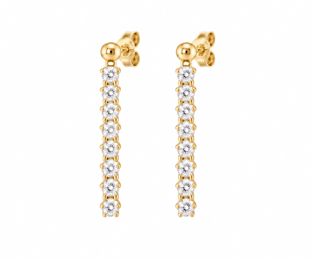 Šperky Nina – Pozlátené dlhé strieborné náušnice Žiarivá línia so zirkónmi (2,5 cm, 1,1 g) 925/1000 - ns zlac 008