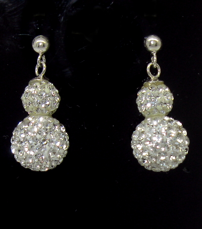 Strieborné náušnice s kamienky Swarovski komponent 925/1000 ( dvojkoule bílý kamienek)