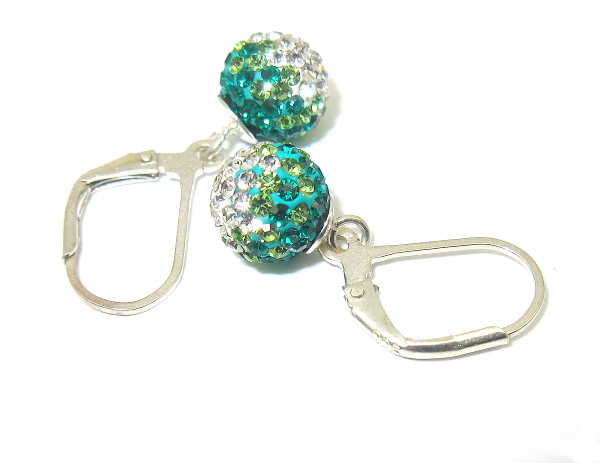 Strieborné náušnice 925/1000 s kamienky Swarovski komponent ( zeleno - bílé 80)