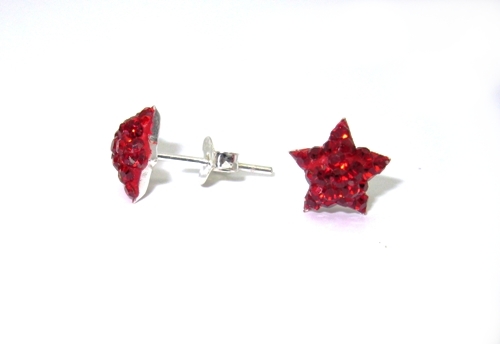 Strieborné náušnice komponent Swarovski 925/1000 ( hvezdičky červené 09)