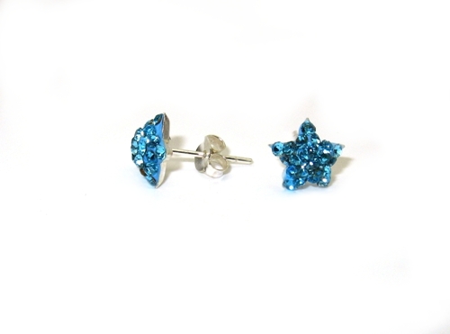 Strieborné náušnice Swarovski komponent 925/1000 kámen ( hvezdička tyrkys 0999)