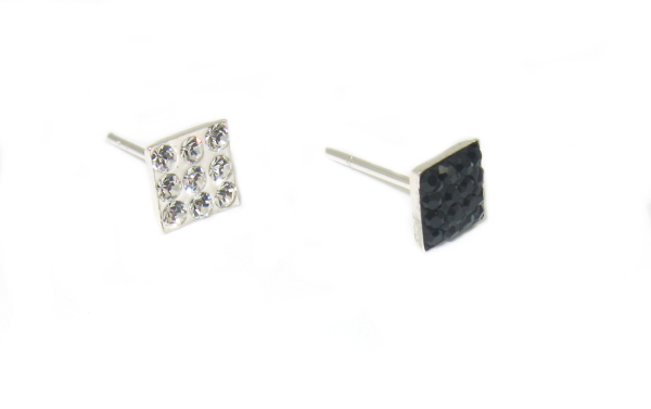 Strieborné náušnice - puzetky 925/1000 Swarovski komponent ( čierna a biela kostka)