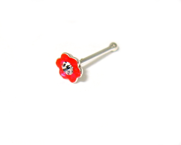 Piercing do nosu strieborný 925/1000 ( červená kvietok)