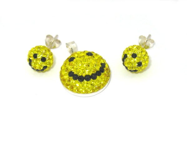 Strieborná súprava s kameny Swarovski komponent 925/1000 (smile žlutý)