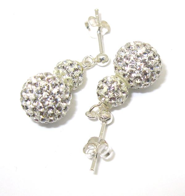 Strieborné náušnice s kamienky Swarovski komponent 925/1000 ( dvojkoule bílý kamienek)