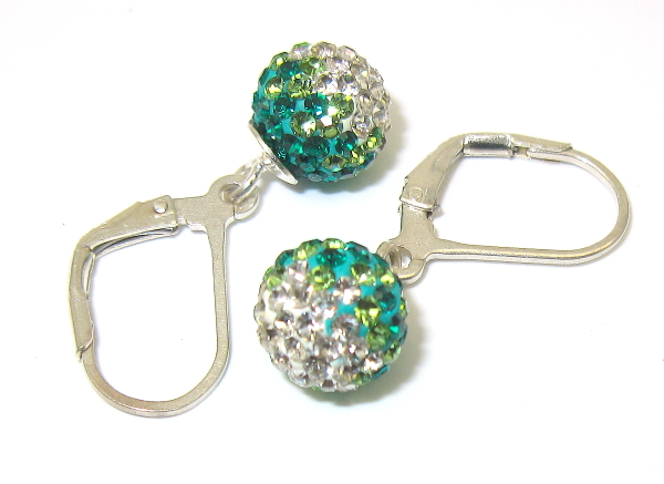 Strieborné náušnice 925/1000 s kamienky Swarovski komponent ( zeleno - bílé 80)