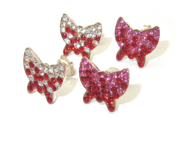 Strieborné náušnice na puzetku 925/1000 s kamienky Swarovski komponent (motýlci 09)