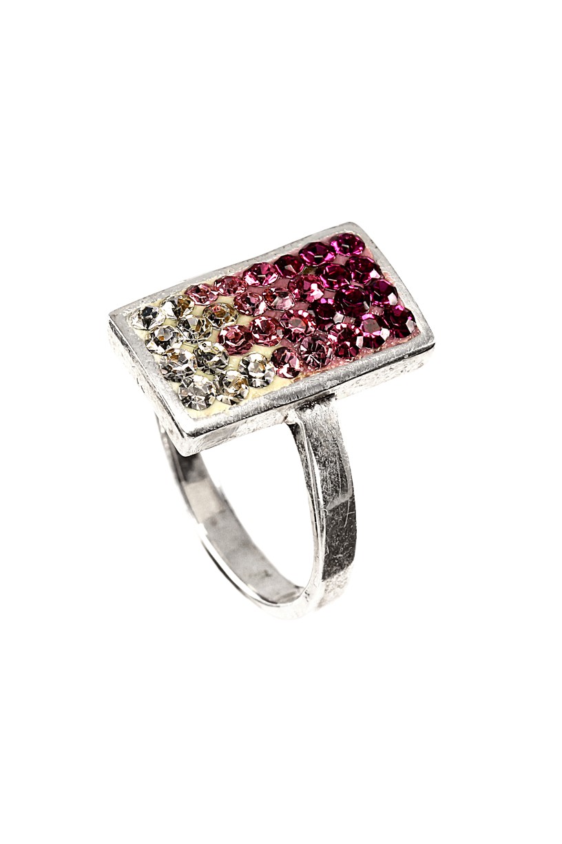 Šperky Nina - Strieborný prsteň kámen 925/1000 Swarovski komponent( obdélník ružový + bílý kámen) - pr kam H 064