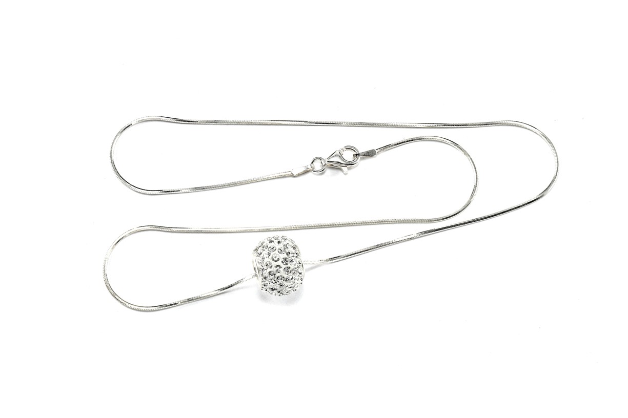 Šperky Nina - Strieborný náhrdelník 925/1000 s kryštály Swarovski – biela guľa (42 cm) - retpri ag H 002