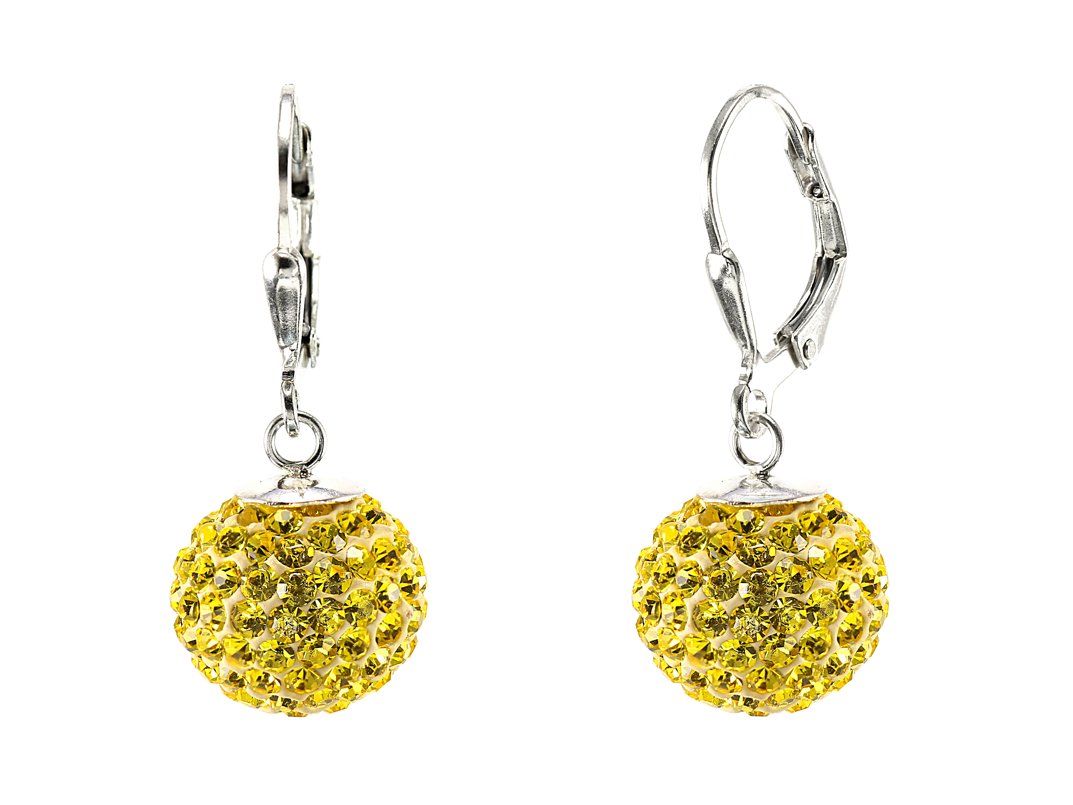 Šperky Nina - Strieborné visiace náušnice so žltými ligotavými guľami 12 mm 925/1000 – ns ag kam H 158