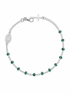 Šperky Nina – Strieborný náramok Ruženec so zelenými korálkami 925/1000 (18 – 20 cm) - nar ag H 319