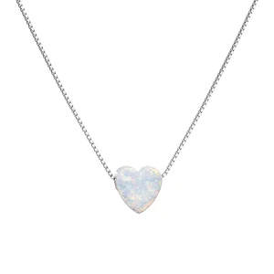 Šperky Nina - Strieborný náhrdelník Mléčné opálové srdce 925/1000 – minimalistický - nahr 502