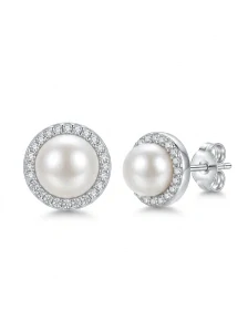 Šperky Nina - Strieborné perlové náušnice s halo efektem Pearl Radiance 925/1000 - ns ag kam h 317
