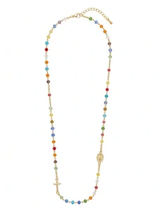 Šperky Nina - Pozlátený strieborný ruženec Rainbow 49,5 - 51 cm s farebnými korálkami 925/1000 - ret zlac 007