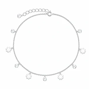 Šperky Nina – Strieborný nákotník Třpytivá romance s kytičkami a zirkónmi (21,5 – 25 cm) 925/1000 - nak 334