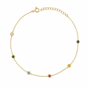 Šperky Nina – Pozlátený strieborný nákotník Duhový paprsek s farebnými zirkónmi (20 – 24,5 cm) 925/1000 - nak zlac 004
