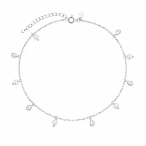 Šperky Nina – Rhodiovaný strieborný nákotník Perlová romance s perlami a zirkónmi (22 – 25 cm) 925/1000 - nak 337