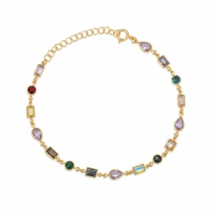 Šperky Nina – Pozlátený strieborný nárastok Letní duha s farebnými zirkónmi (17 – 20,5 cm) 925/1000 - nar zlac 021
