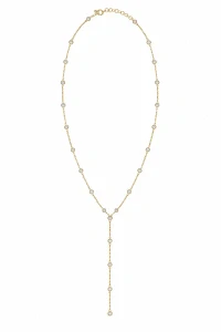 Šperky Nina – Pozlátený strieborný náhrdelník Třpytivý pramen so zirkónmi a dlhým príveskom (41 – 46 cm) 925/1000 - ret zlac 024