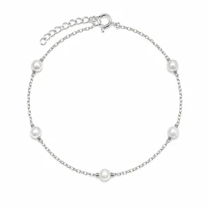 Šperky Nina – Rhodiovaný strieborný náramok Jemná záře s perličkami (16,5 – 19,5 cm) 925/1000 - nar 520