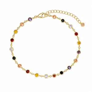 Šperky Nina – Pozlátený strieborný nárastok Letní duha s farebnými zirkónmi (18,5 – 21 cm) 925/1000 - nar zlac 024