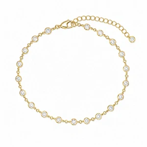 Šperky Nina – Pozlátený strieborný nárastok Zářivá linie s čírymi zirkónmi (17 – 20 cm) 925/1000 - nar zlac 025