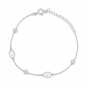 Šperky Nina – Strieborný náramok s perličkami a zirkónmi (16,5 – 20,5 cm) 925/1000 - nar 522