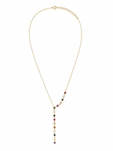 Šperky Nina – Pozlátený strieborný náhrdelník Duhová kapka typu Y s farebnými zirkónmi (40 – 45 cm) 925/1000 - ret zlac 030