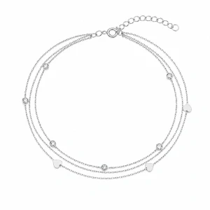 Šperky Nina – Trojitý strieborný náramok Třívrstvé srdce so zirkónmi (16,5 – 19 cm) 925/1000 - nar 523