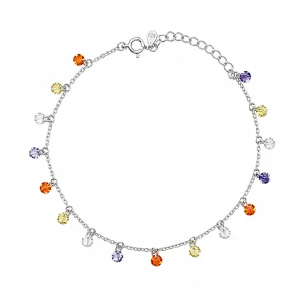 Šperky Nina – Strieborný náramok Duhové kapky s farebnými korálkami (17 – 21 cm) 925/1000 - nar 528