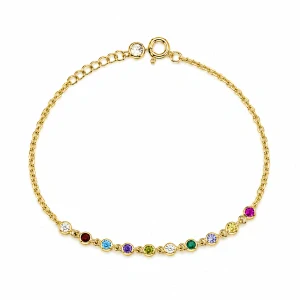 Šperky Nina – Pozlátený strieborný náramok Zlatá duhová záře s farebnými zirkónmi (16 – 19 cm) 925/1000 - nar zlac 028