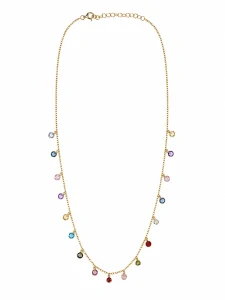 Šperky Nina – Pozlátený strieborný náhrdelník Zlatý duhový vodopád s farebnými zirkónmi (42 – 46,5 cm) 925/1000 - ret zlac 033
