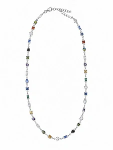 Šperky Nina – Strieborný náhrdelník Duhová geometrie s farebnými zirkónmi (41 – 45 cm) 925/1000 - nahr 530
